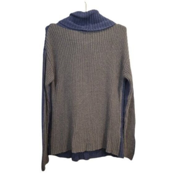 Burgess | Cotton Cashmere Blend Cowl Turtle neck Two Toned Sweater - Picture 2 of 6